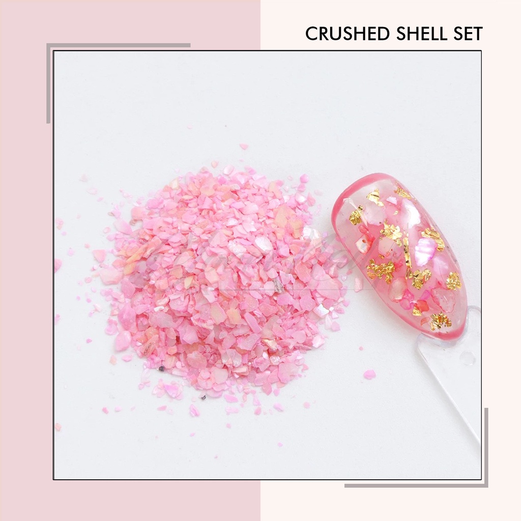 Crushed shell set 12 warna crash shell nail art pecahan batu kerang kuku nails