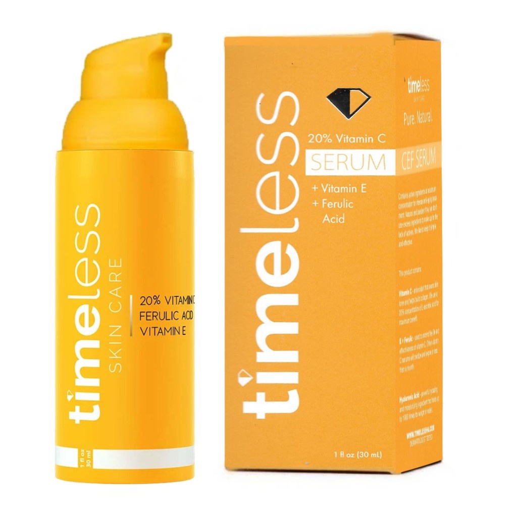 TIMELESS Serum Vitamin C Abadi, 20% VC+E+Ferulic Acid, Pemutih Anti-Aging Perawatan Kulit Kering Sensitif