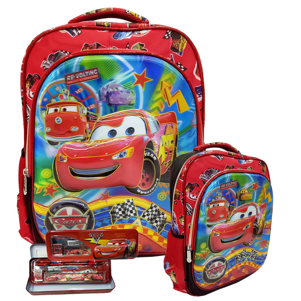 Tas Ransel Anak SD Cars McQueen 5D TimbulImport ( 2KT ) Kotak Pensil