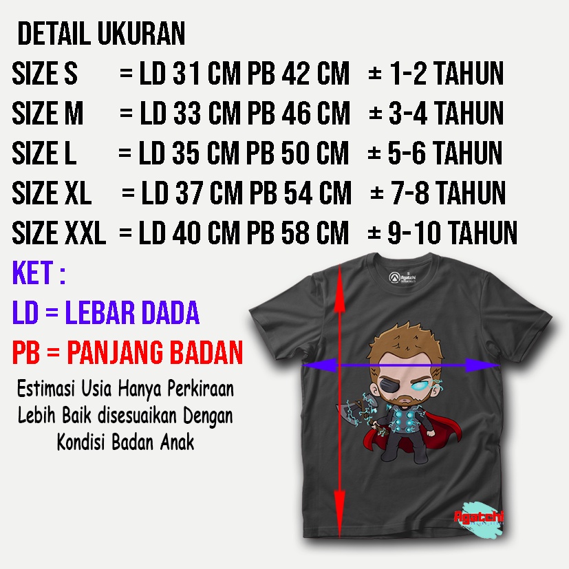 Baju Anak / Kaos Atasan Anak / Kids T Shirt Baby Marvel Chibi Kawaii Thor