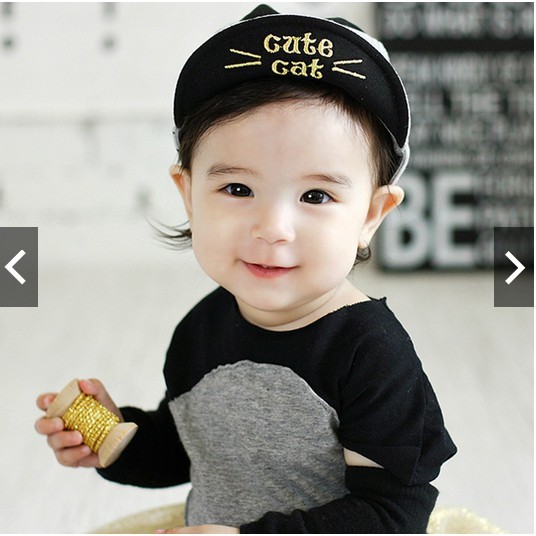 Topi Anak Laki Laki IMPORT PREMIUM Usia 1 - 3 Tahun Motif Kucing - Topi Anak Cute Cat Lucu Bisa Cowok Cewek