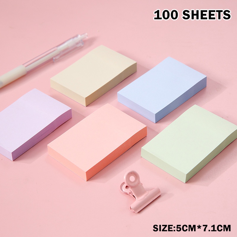 100 Lembar Sticky Notes Bentuk Persegi Panjang Warna Polos Untuk Pelajar