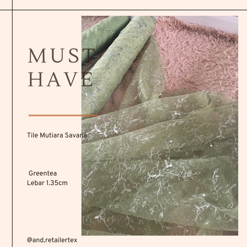 Kain Brukat Tile Mutiara Savana warna Hijau olive Green Tea