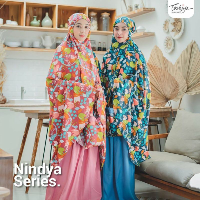 Mukena Tazbiya Nindya Series Cream/Navi/Red Jumbo Dewasa Katun Rayon Motif Cantik