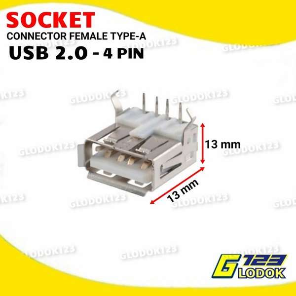 Socket Konektor Soket USB 2.0 Type A Female 4Pin PCB Mount Tekuk 90