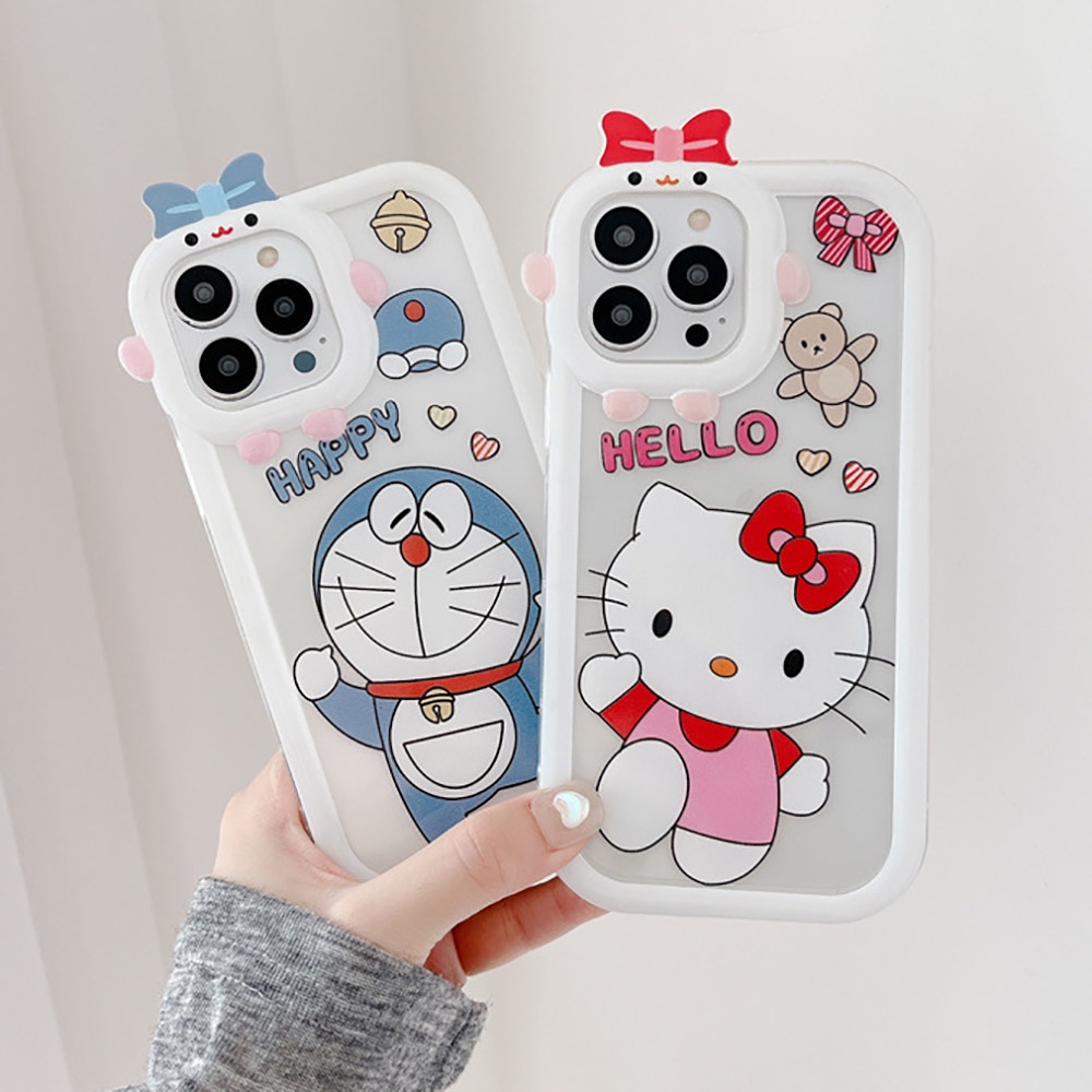 Soft Case Desain Kucing 3D Aksen Pita Untuk iPhone 11 12 13 14 Pro Max 6s 6 Plus 7 8 Plus XR X XS Max SE 2020 2022 14 Plus