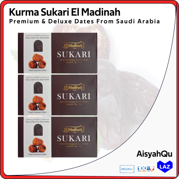 

[ 3 Box ] 500 Gr Kurma Sukari El Madinah Food Deluxe Dates From Saudi Arabia Fresh Selected Dates