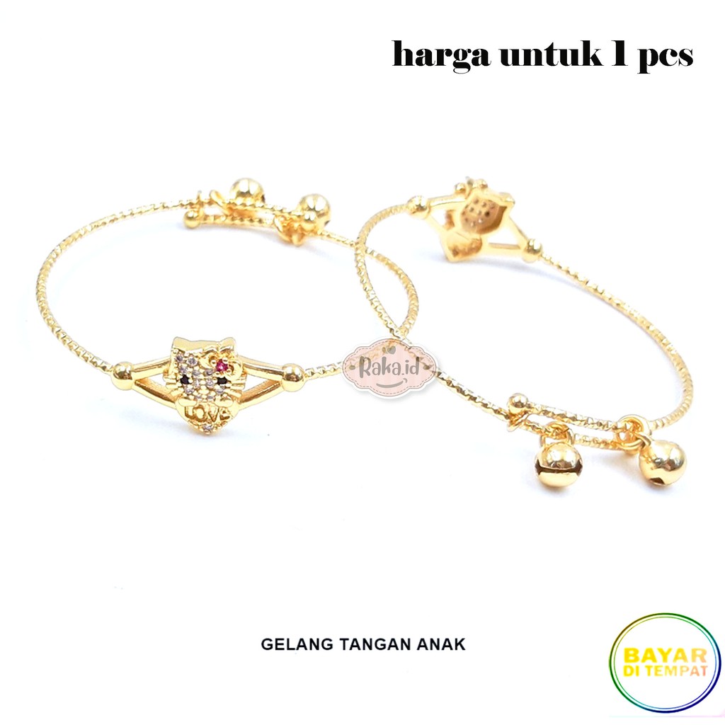 Gelang Tangan Bangle Anak Hello Kitty Pita Love Kerincing Gold Perhiasan Anak Menawan 647