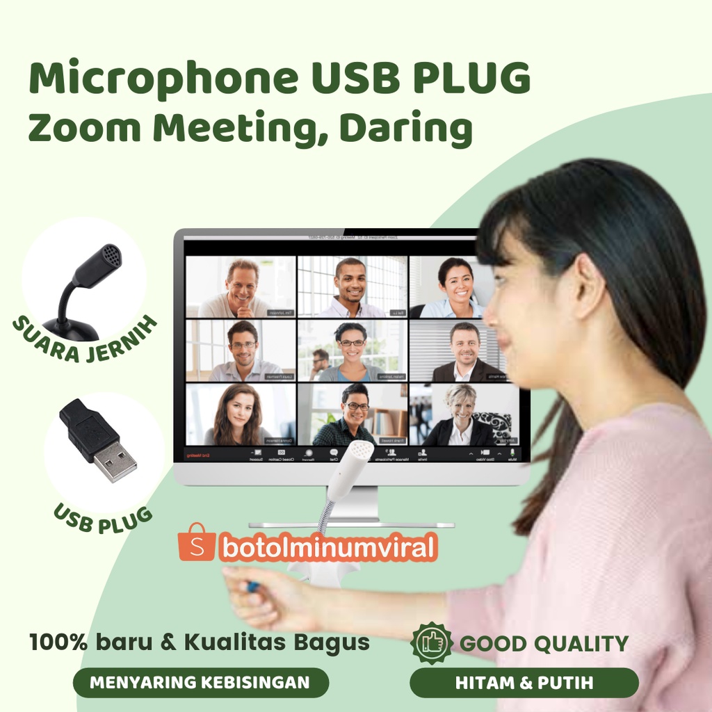 Mic USB Microphone Stand Mini Sekolah Kerja Zoom PC Laptop Plug Play Portable Putar