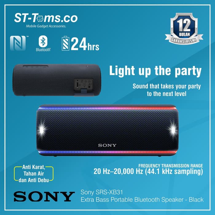 Sony SRS-XB31 / XB-31 Extra Bass Portable Bluetooth Speaker - Black