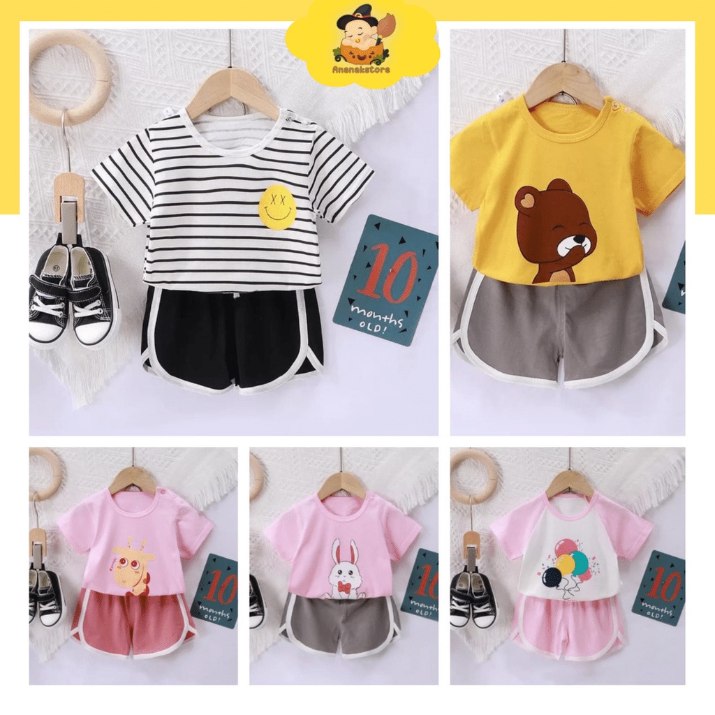 Setelan bayi / pakaian Anak Setelan baby unisex Motif lucu bahan adem usia 0-2 tahun Ananakstore