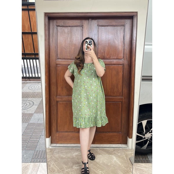 Daster Viral | Daster Ruffle Rayon | Daster Kekinian-Tulip hijau
