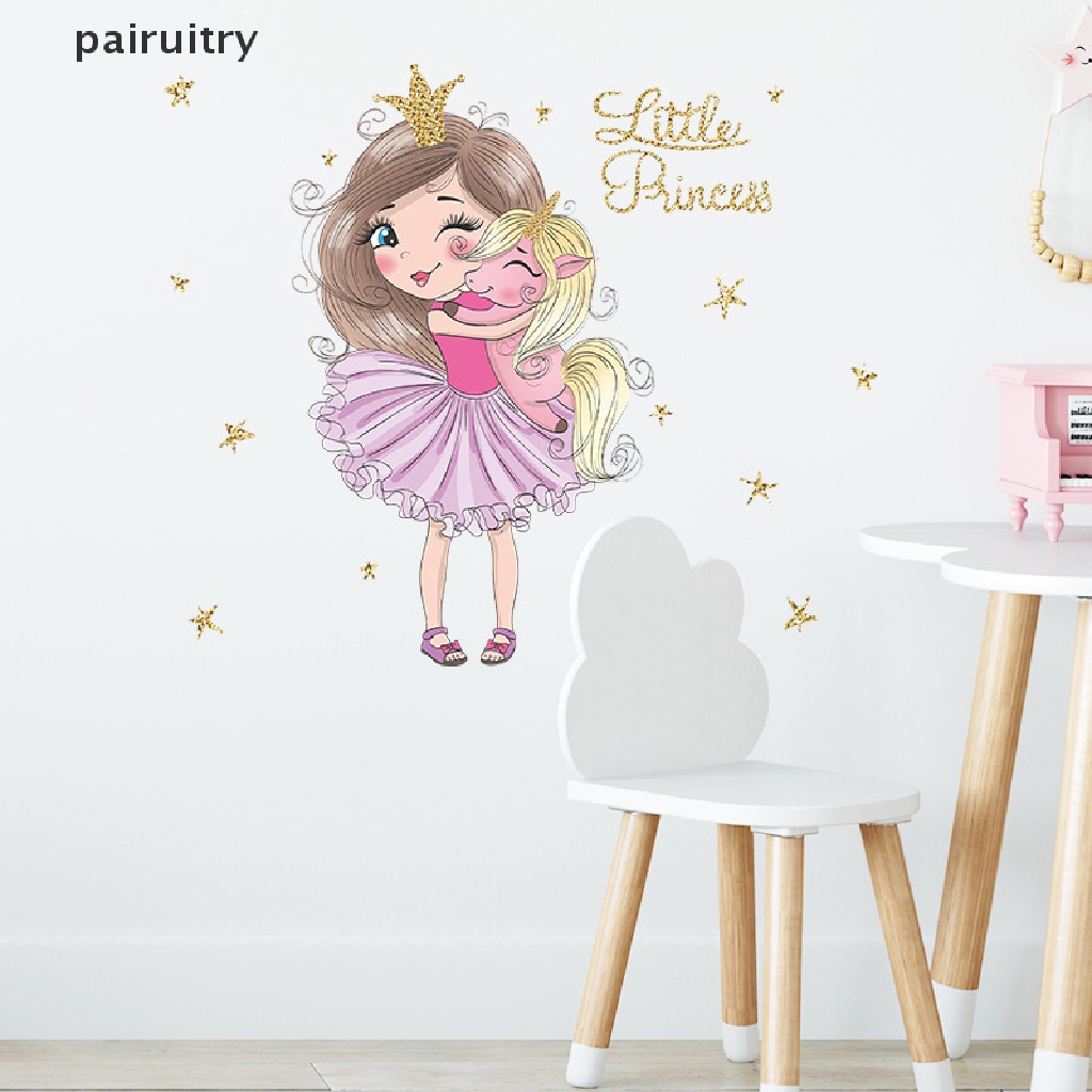 Stiker Dinding Desain princess unicorn Kecil Lucu Untuk Ruang Tamu / Kamar Tidur PRT