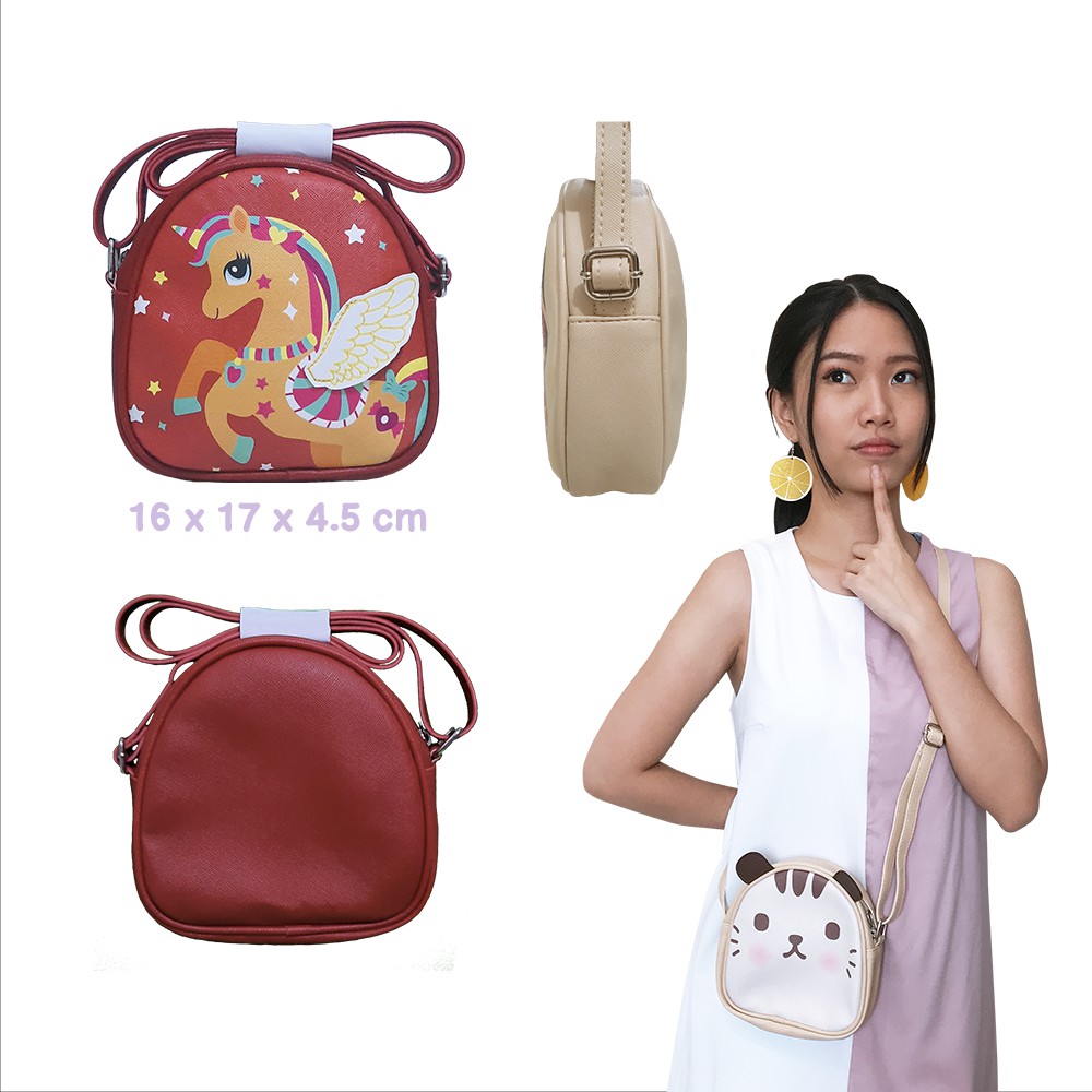 Shifra Tas Selempang Unik Wanita Remaja Oval Unicorn Flamingo Mermaid