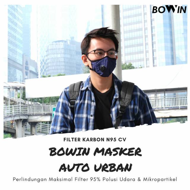 Masker BOWIN N95 CV auto urban masker motor anti polusi dengan filter karbon warna Navy refil N95