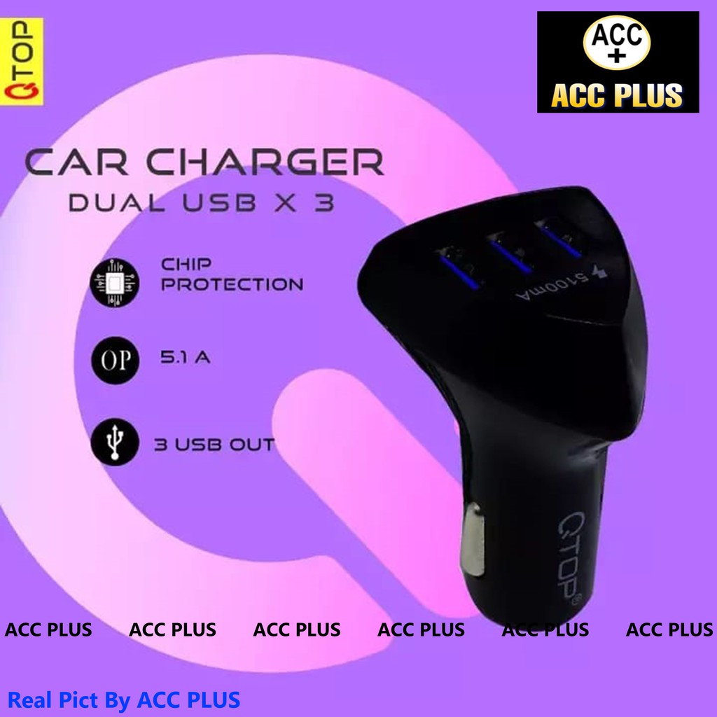 Car Charger Mobil 3 Port USB 5.1A Fast Charging Car Charger Qtop Aliens Saver Mobil 3 Port USB