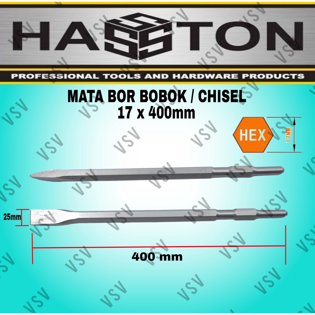 HASSTON Mata Bor Bobok Chisel Pahat Tembok Beton Hex 17x400 Untuk Demolition Hammer