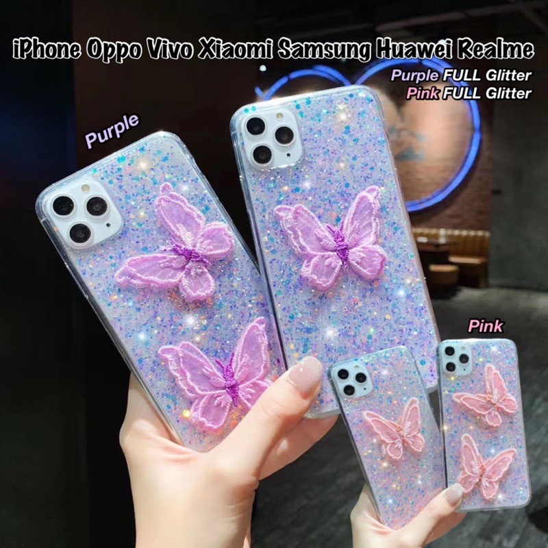 Butterfly Full Glitter Case Iphone 12 11 Pro Max Oppo a15 Reno 2 3 4 4f 5 Pro Samsung s21 S21 Ultra