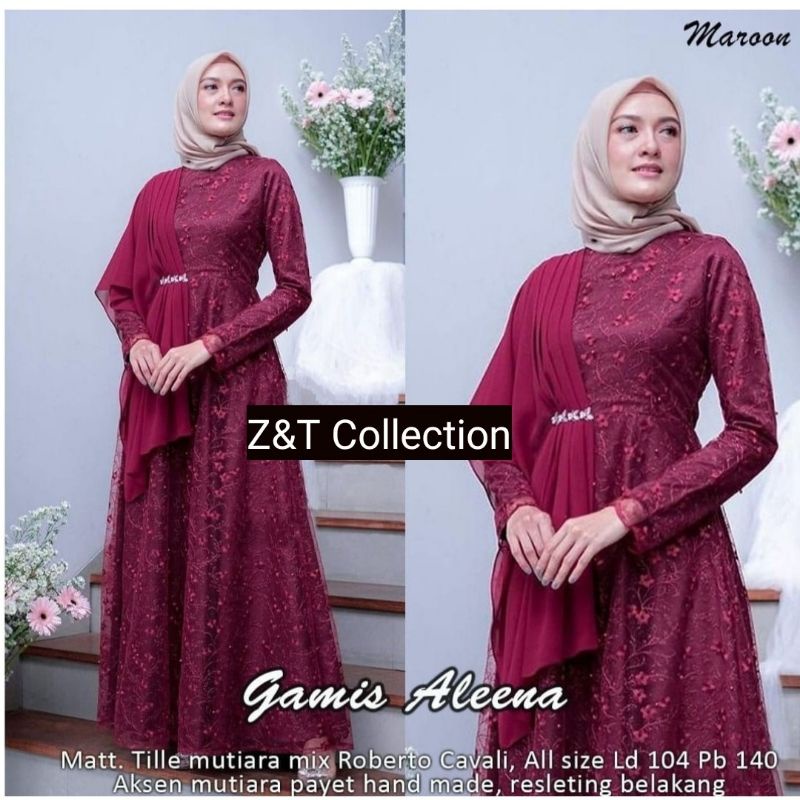 [REAL PICk] Gamis terbaru Gamis Brokat Tille Mutiara Dress Brokat Terbaru Gamis Brokat Lebaran.