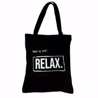 GROSIR (RESLETING) BISA COD TOTEBAG / TOTE BAG QUOTE KOPI RELAX LOVE GARIS