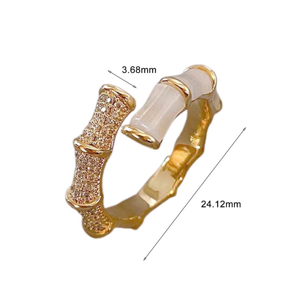 Hu Hu Hu Hu Hu Alat Bantu Pasang Kacamata♡ Cincin Model Terbuka Adjustable Bentuk Bambu Bahan Cubic Zirconia Untuk Wanita