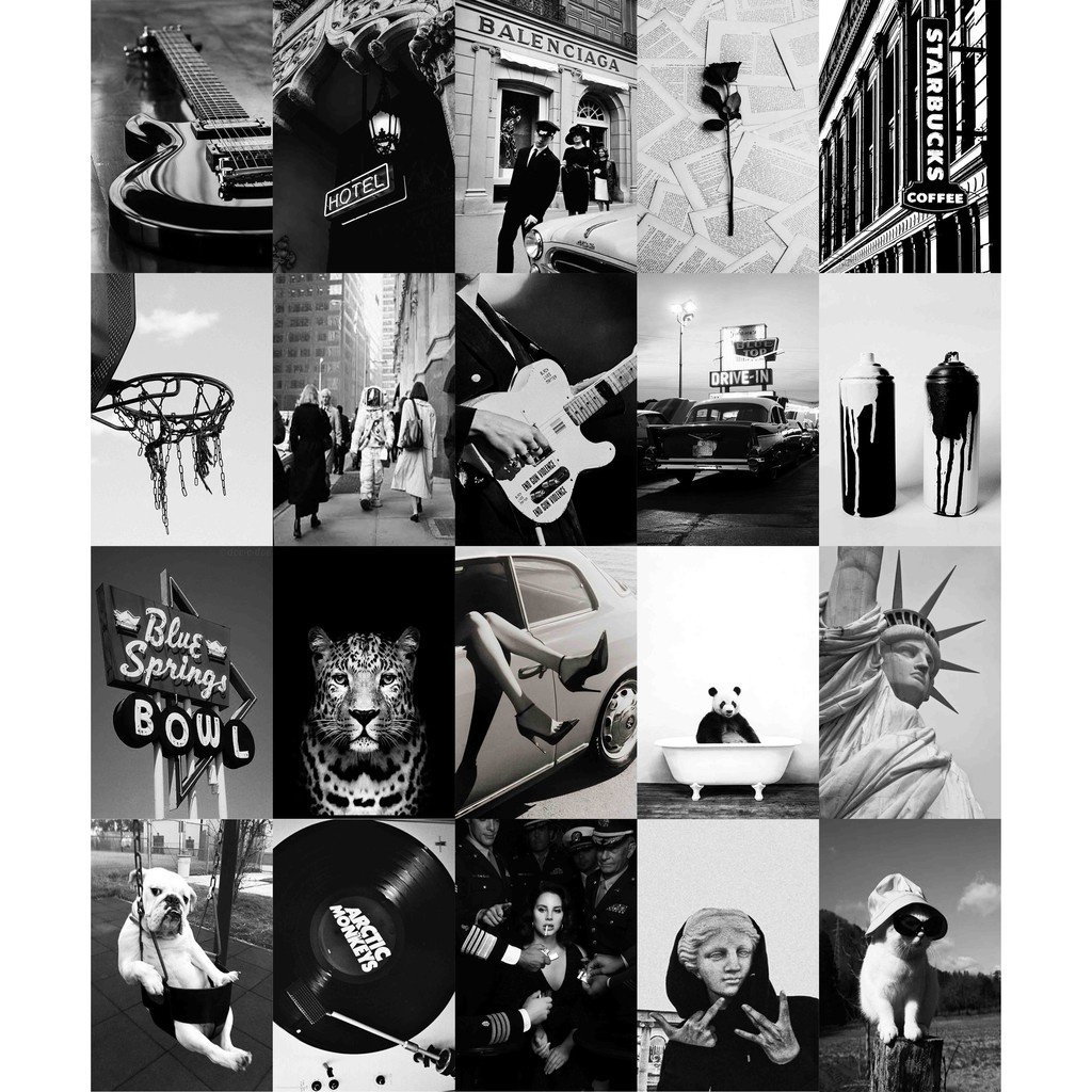 Jual Poster Kamar Aesthetic Tema Hitam Putih Black White 16 pcs