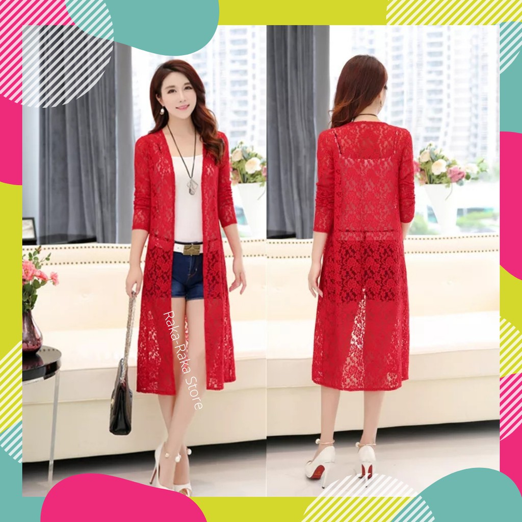 Kardigan Outerwear Wanita  Gardigan Cardigan Auter Cewek Panjang Kekinian Import Korea Bahan Brokat-4