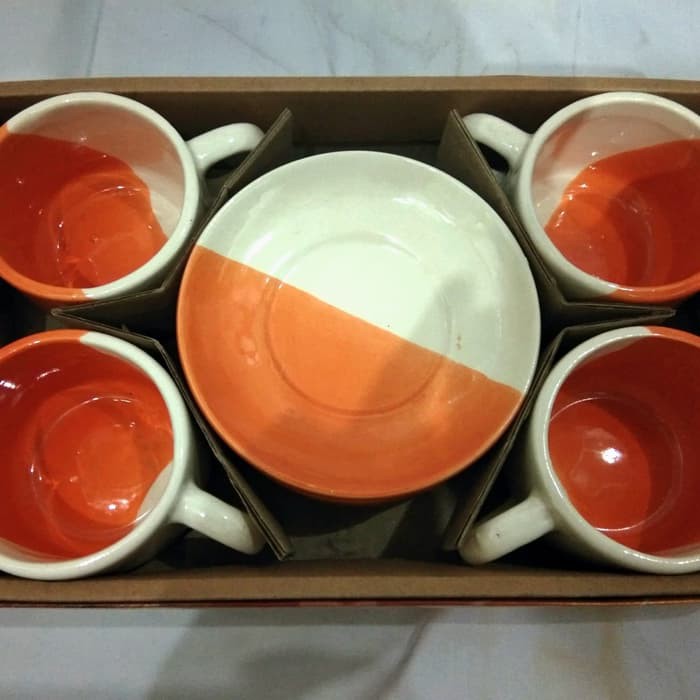 4 Pasang Cangkir Kopi Set Two Color / Kopi Set / Tea Set