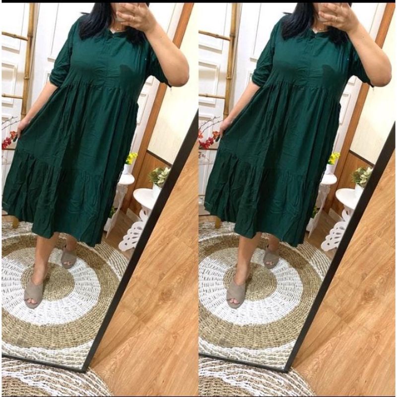 dress midi rempel/dress midi susun/sojin midi sleting depan busui/dres viral busui