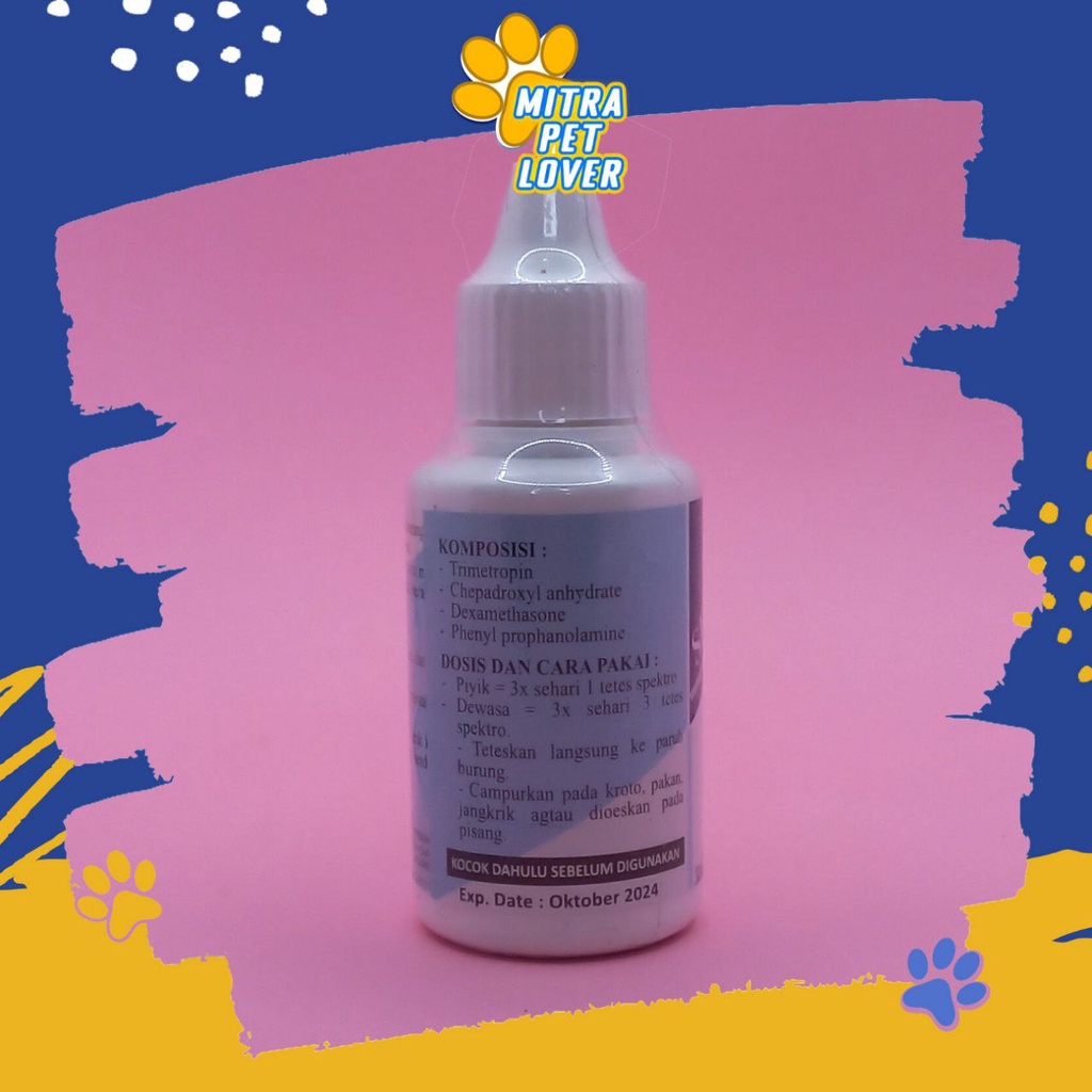 OBAT LESU &amp; DIARE BURUNG - SPEKTRO 30 ML ORIGINIAL - FORMULA CAIR UNTUK MENGOBATI SAKIT PILEK DIARE MUNTAH , MATA BERAIR, BENGKAK ,  PENCERNAAN , AMAN AMPUH - MURAH ASLI GARANSI - PET ANIMAL TAMASINDO OBAT &amp; VITAMIN HEWAN BINATANG PELIHARAAN MITRAPETLOVER