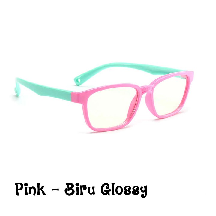 Kacamata Anak Anti Radiasi Gadget - Flexible Frame-Pink Biru Glossy