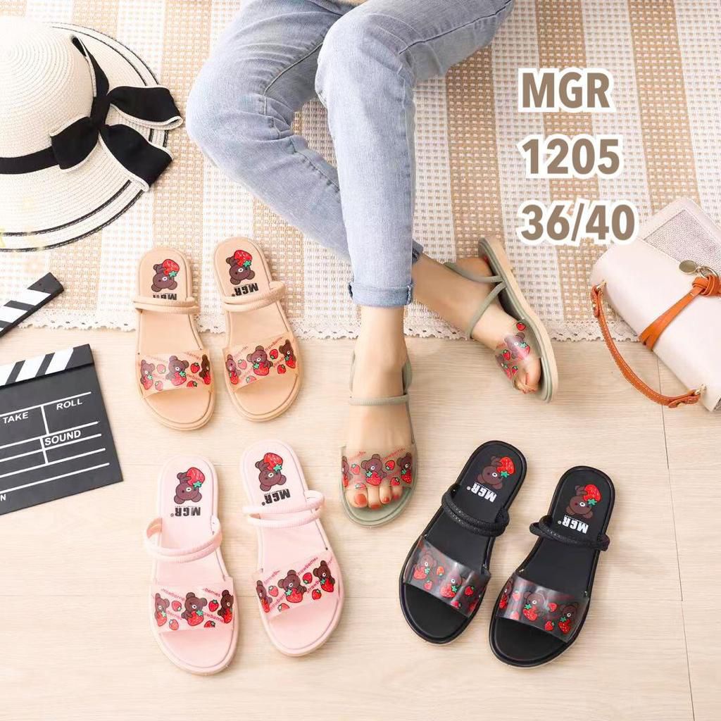 [NEW] Sandal Selop Jelly Wanita Transparan Bear Beruang Strawberry Empuk Cantik Imut Lucu MGR Mokaya Balance (1205)/ Size 36-40