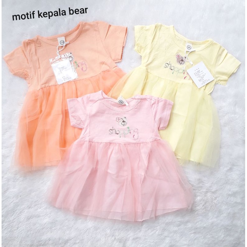 Dres Dress Anak Bayi Baby Perempuan Cewek Gaun Dress Tutu Import Usia 0 1 2 3 4 5 6 7 8 9 10 11 12 18 Bulan Atasan Pakaian Baju Anak Bayi Lucu Cute Motif Warna Orange Pink Kuning Bahan Katun Lengan Pendek-1