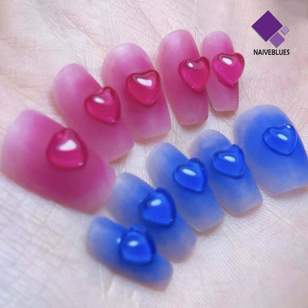 Naiveblue 100Pcs / Kantong Aksesoris Kuku Bentuk Hati 3D Bahan Resin Flexible DIY