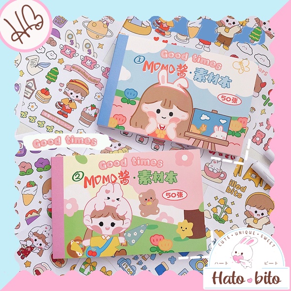

50 lembar buku stiker hias karakter lucu momo beruang kelinci cute bobo bear sticker DIY journaling