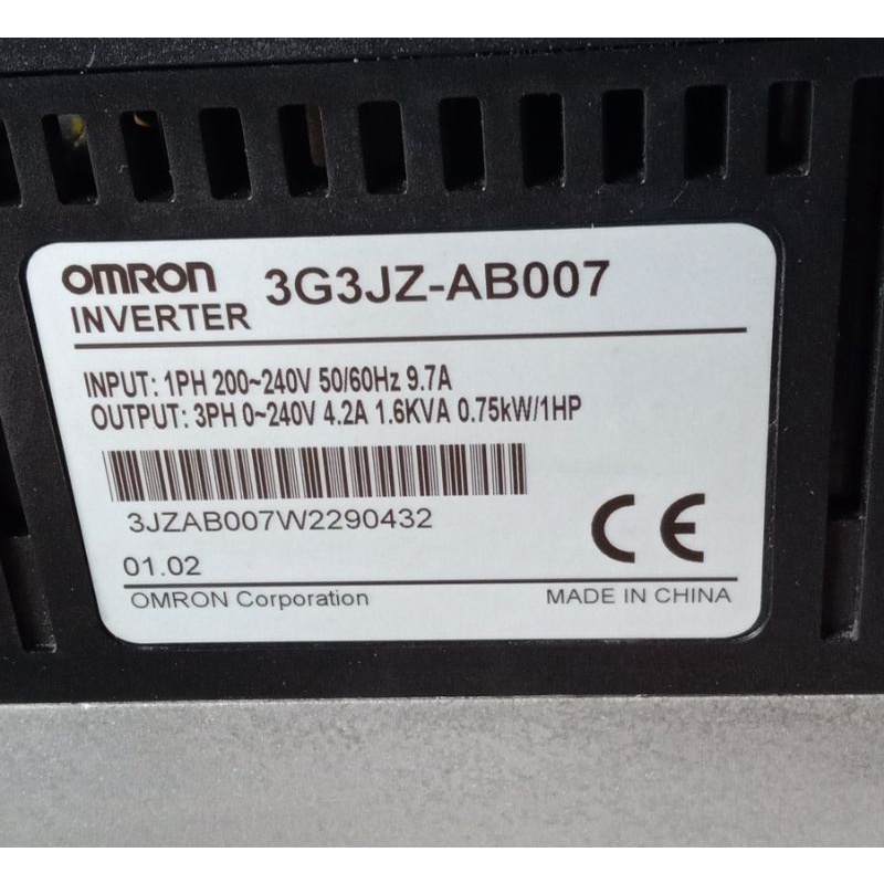 Inverter Omron Type 3G3JZ-AB0070 ( 0,75KW ) 220V 1 Phase Output 3Phase