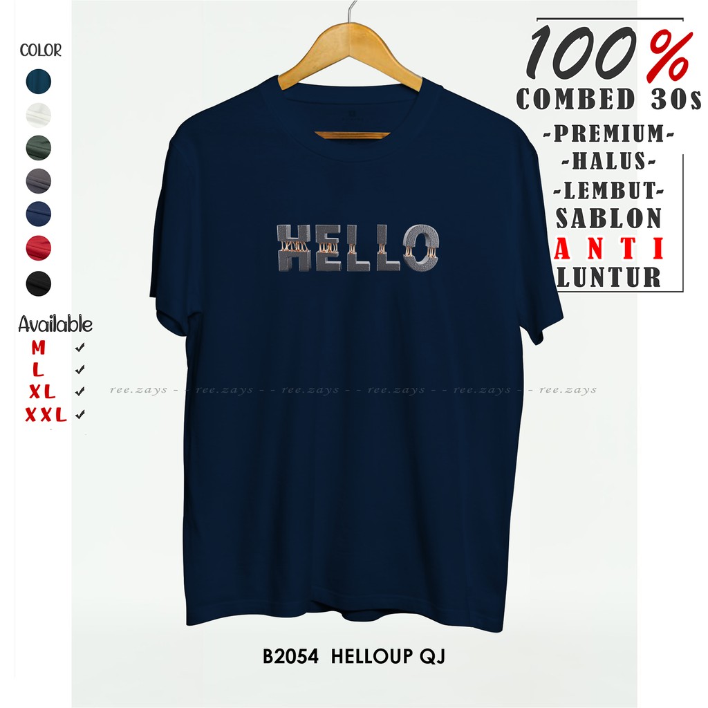 Baju Kaos Pria Distro B2054 HELLOUP QJ T Shirt Cowok Dewasa Oversize Original Polos Katun Greenlight