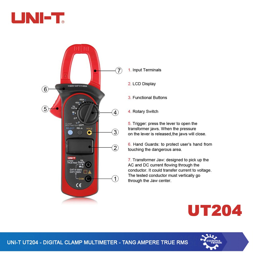 UNI-T UT204 - Digital Clamp Multimeter - Tang Ampere TRUE RMS