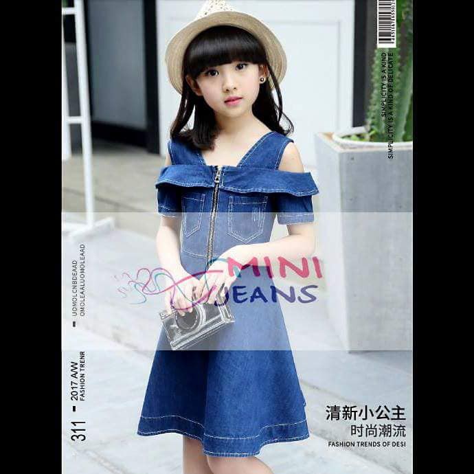 Dress anak CEWEK Vintage Jeans Cut Off Shoulder