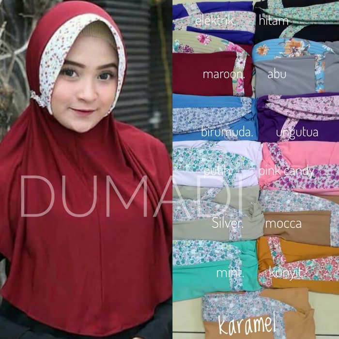 Jilbab/hijab instan serut list bunga/ serut pet bunga kombinasi / kerudung instan motif