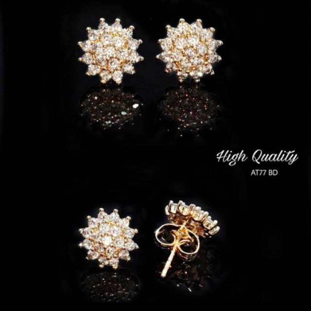 Anting tusuk atau giwang bunga mewah titanium gold 18k