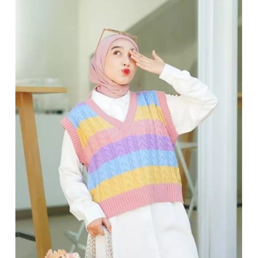 ROMPI WANITA TERMURAH!!! PASTEL  Vest Cable_RAINBOWcable_premium7get_Rajuttebal_RompiRajut