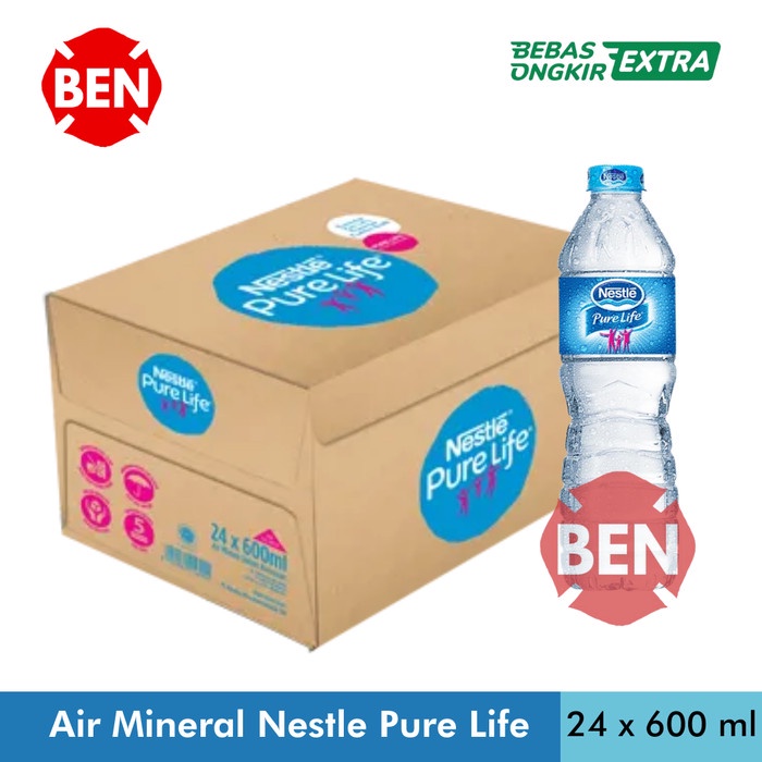(BISA COD) Air Mineral Nestle Pure Life 600ml 600 ml - 1 Dus Karton 24 Botol
