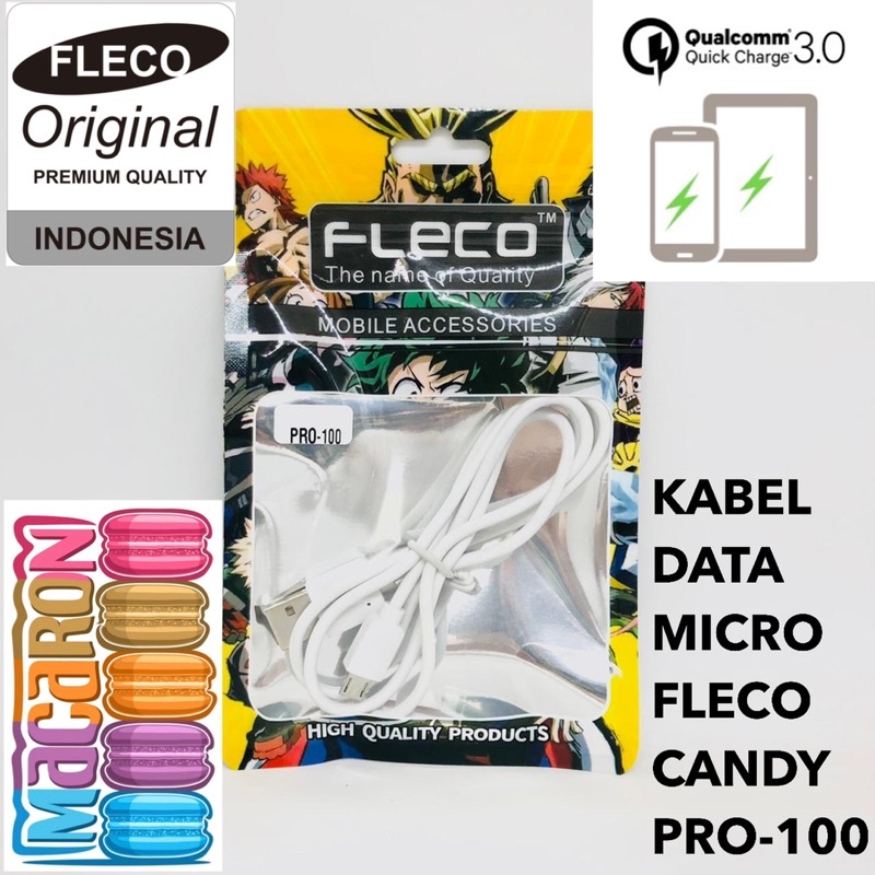 GROSIR KABEL DATA FLECO CANDY MACARON PRO-100 MICRO FASTCHARGING QC3.0 PRO-100