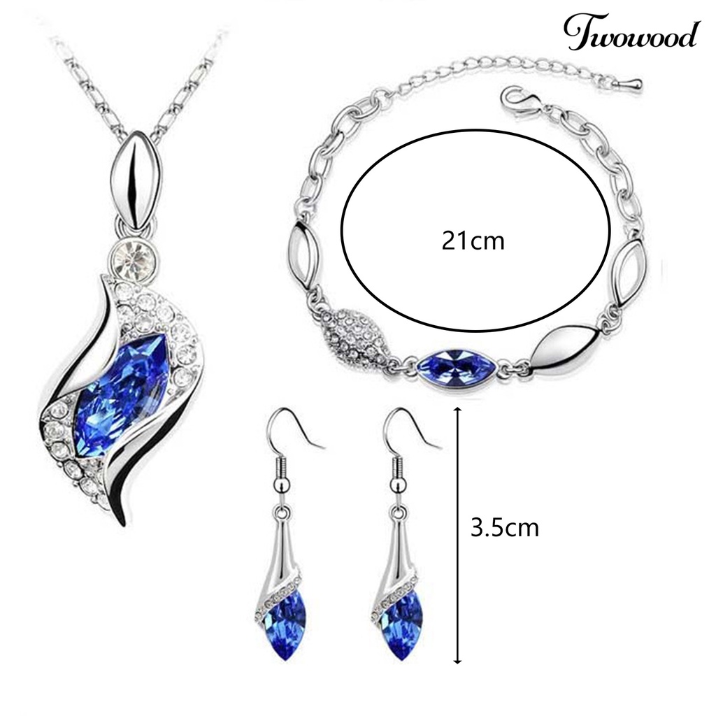 1 Set Kalung Gelang Kristal Imitasi Bahan Alloy Untuk Wanita