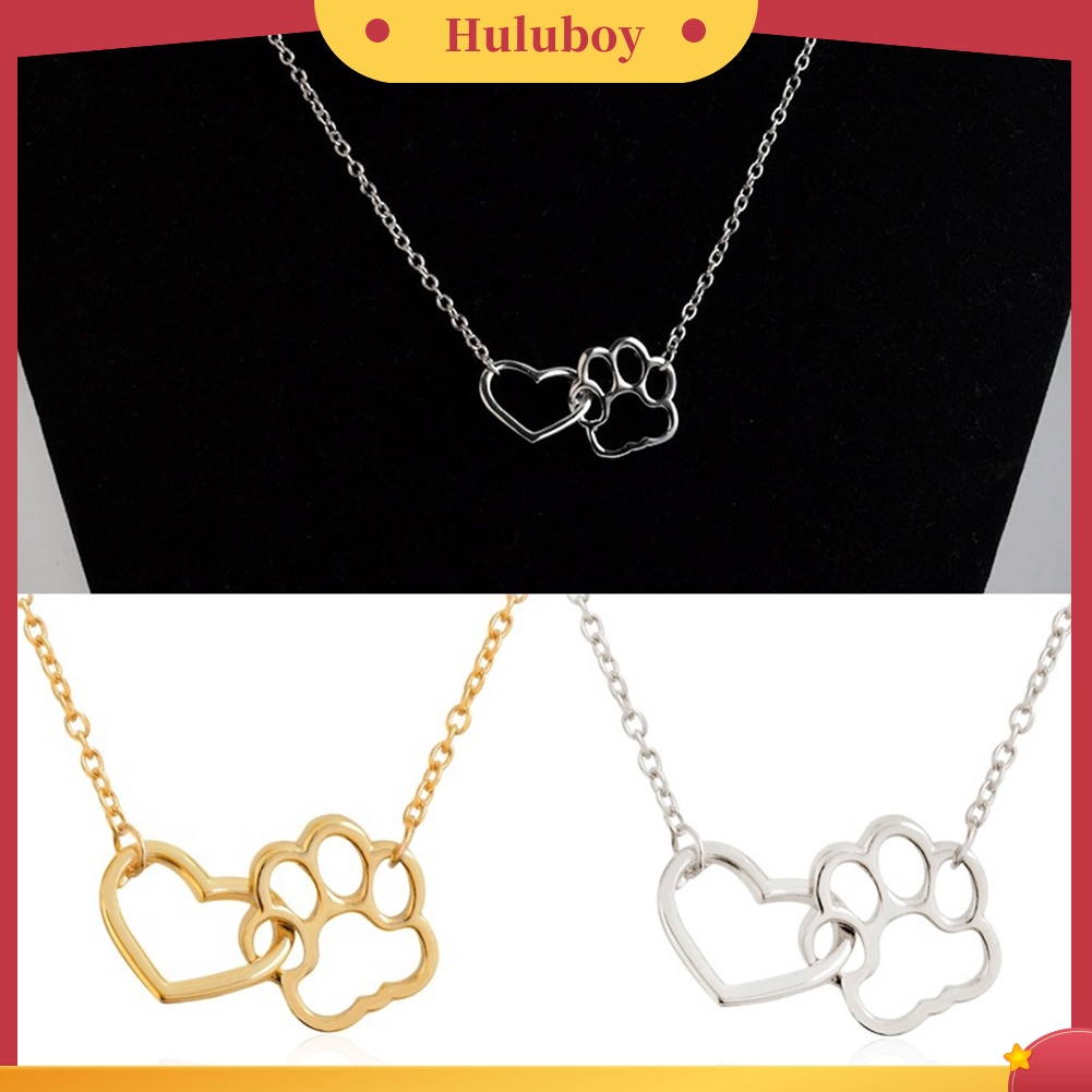 Hu Hu Hu Hu Hu Alat Bantu Pasang Kacamata♡ Kalung Rantai Liontin Hati Hollow Motif Telapak Kaki Anjing Untuk Wanita