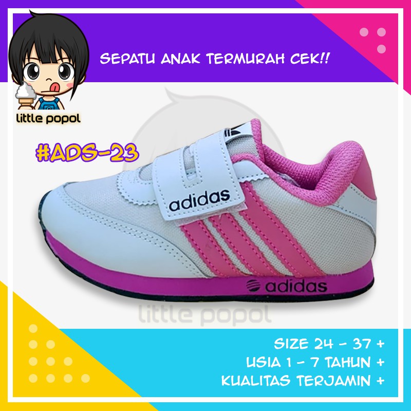 Sepatu Kets Sekolah Olah Raga Adidas Anak Anak Kid Wanita Branded Murah Bagus Abu Pink ADS-23