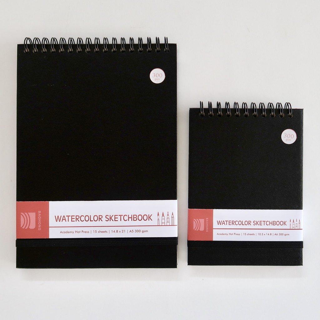 Watercolor Sketchbook Baohong Academy 300gsm 100% cotton A6 / A5 (HP/CP/R) - Sketchbook Spiral