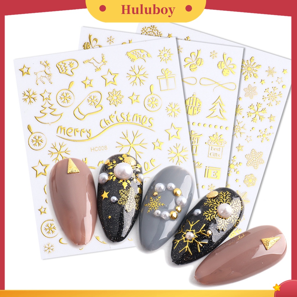 Huluboy Huluboy♡ Stiker Kuku Efek 3D Warna Emas Untuk Manicure