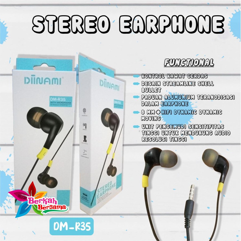 BM032 Headset EARPHONE DIINAMI R35 stereo Earphone Bass Android iPhone Original - Garansi 1 Tahun BB5398